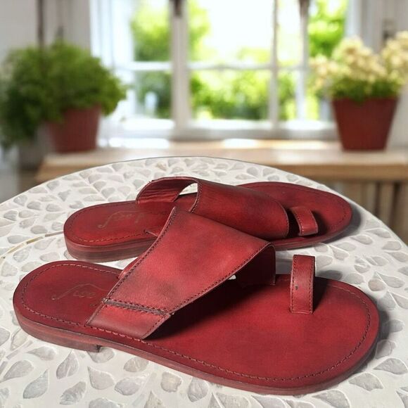 Free People Sant Antoni Slide Sandals Red Leather Toe Loop Slip-On EU 36.5 US 6. - Picture 5 of 13